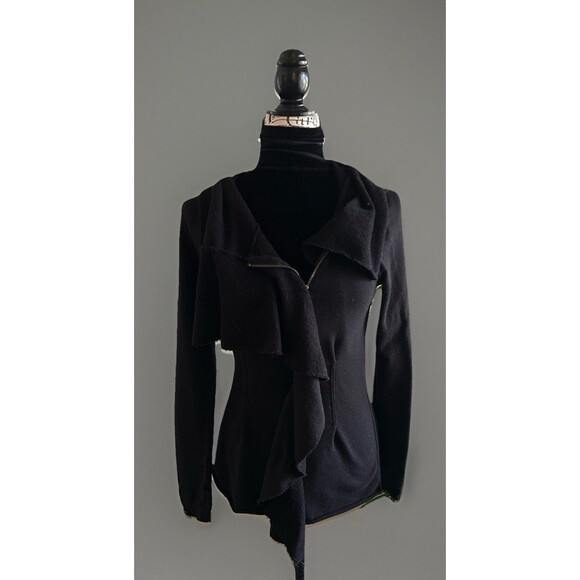 We The Free Ebb And Flow Ruffle Front Jacket Black Zip Front Peplum Hem Size Sm - Picture 1 of 14